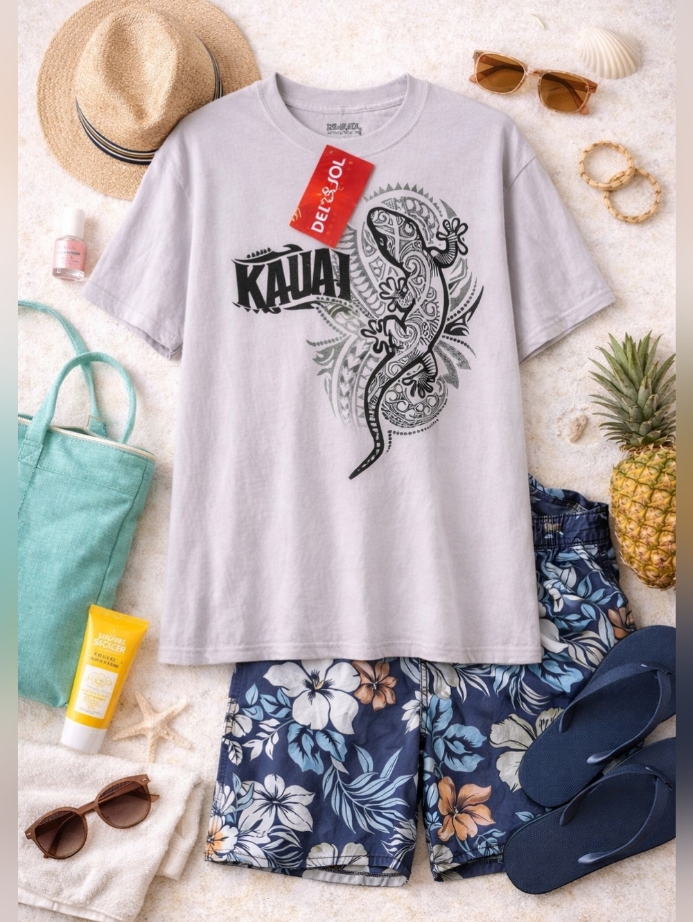 NWT Del Sol Kauai Color Change Graphic Tee XL | Gecko